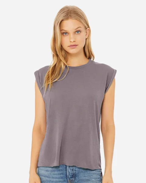 Women's Flowy Rolled Cuffs Muscle Tee - 8804