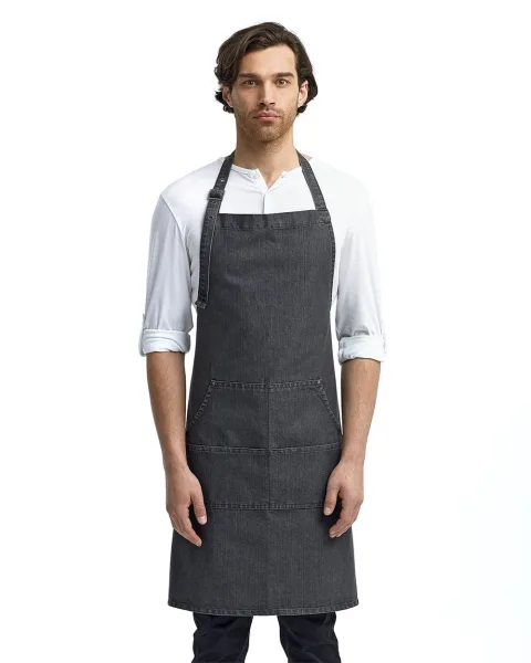 Jeans Stitch Denim Bib Apron with Pockets - RP126
