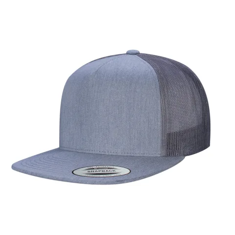 Yupoong 5 Panel Flat Peak Snap Back Trucker Cap