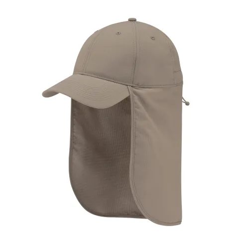 Polyester Pearl Nylon - UPF50+ - 6 Panel Constructed Full-Fit with Neck Flap - Buckram laminated front panels with complete Pro-Stitch