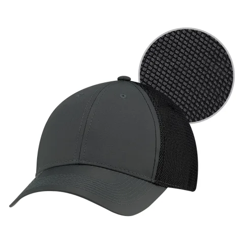 Polyester Rip Stop / Polyester Rip Stop Bonded Mesh - 6 Panel Constructed Full-Fit - Buckram laminated front panels with Pro-Stitch