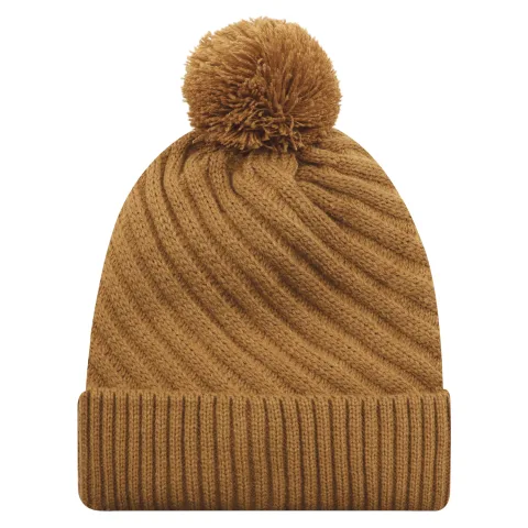 Acrylic / Polyester Satin - Cuff Toque (Pom Pom 8cm, Women's) - Jacquard cable knit