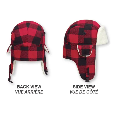 Polyester / Wool with Berber Fleece Earflaps - Winter Bomber Hat with Earflaps (Lumberjack) - 8 Panel hat