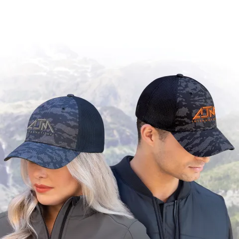 Cotton Drill / Soft Polyester Mesh - 6 Panel Constructed Full-Fit (Urban Camo, Mesh Back) - Buckram laminated front panels with Pro-Stitch