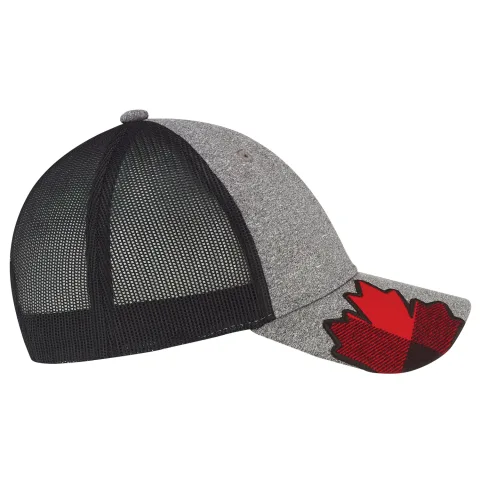 Polyester Heather / Soft Polyester Mesh - 6 Panel Constructed Full-Fit (Canada, Mesh Back) - Buckram laminated front panels with Pro-Stitch