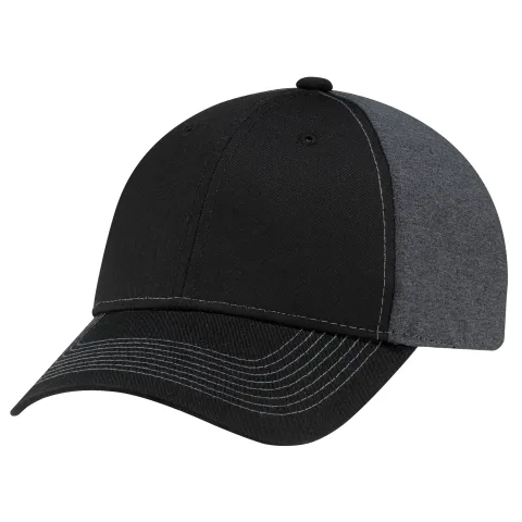 Polycotton / Polyester Heather - 6 Panel Constructed Full-Fit - Buckram laminated front panels with Pro-Stitch