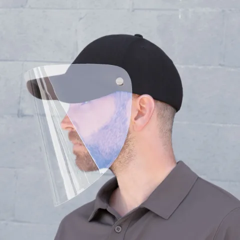Cap with Face Shield - Polycotton Cap - Polyethylene Shield - 6 Panel Constructed Full-Fit Cap with Retractable / Removable Shield