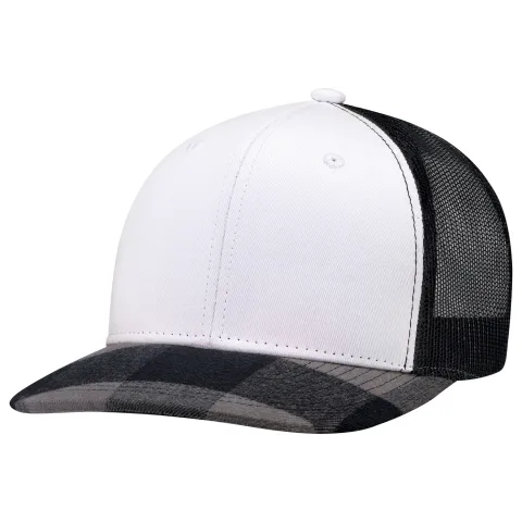 Polycotton / Polyester Mesh - 6 Panel Constructed Pro-Round (Lumberjack, Mesh Back) - Deluxe buckram laminated front panels with Pro-stitch