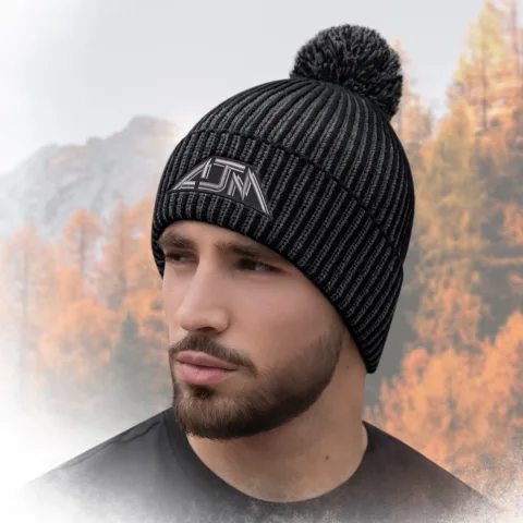 Acrylic - Cuff Toque with Flat Seams (Pom Pom 8cm) - Stripe rib knit