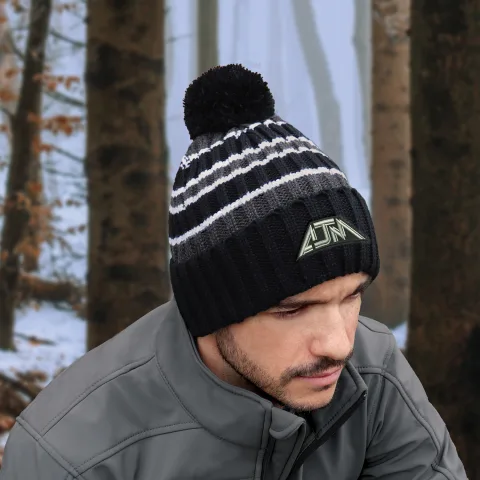 Acrylic - Cuff Toque (Pom Pom 8cm) - Stripe chunky knit