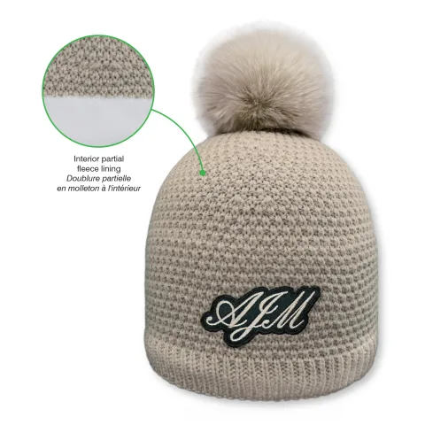 Acrylic / Polyester Micro Fleece - Board Toque (Faux Rabbit Pom Pom 12cm, Women's) - Jacquard Popcorn knit