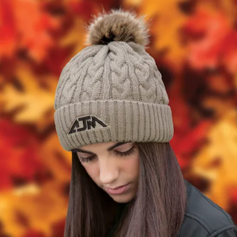 Acrylic - Cuff Toque (Faux Fur Pom Pom 12cm, Women’s) - Jacquard cable knit