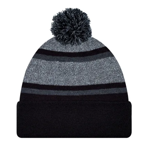 Acrylic - Cuff Toque (Pom Pom 8cm) - Heather/Stripe rib knit