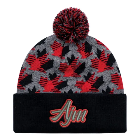 Acrylic - Cuff Toque (Maple Leaf, Pom Pom 8cm) - Jacquard knit