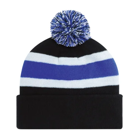 Acrylic - Cuff Toque (Pom Pom 8cm, Junior) - Stripe rib knit