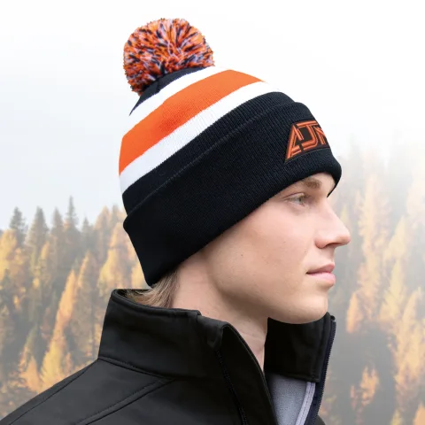 Acrylic - Cuff Toque (Pom Pom 8cm) - Stripe rib knit