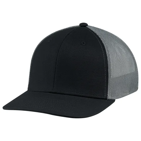 Deluxe Chino Twilll / Polyester & Spandex Mesh - 6 Panel Constructed Pro-Round (Mesh Back, A-Class, A-Flex, Youth) - Deluxe buckram laminated front panels with complete Pro-Stitch