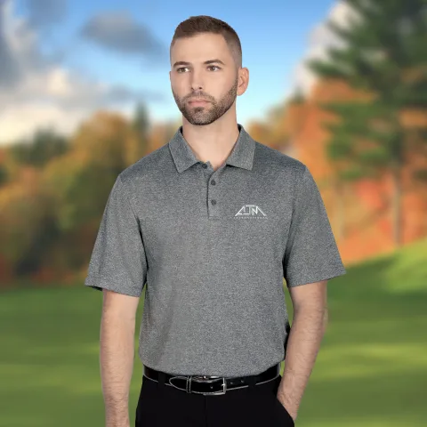Performance Heather Polos - 100% Polyester Pique Knit. 155g/m² - 4.5oz/yd² - 3 Button Placket
